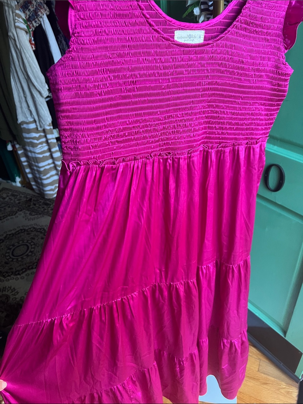 NATURAL LIFE Hot Pink Tiered Sundress with Ruffle Sleeves. Size Medium - Picture 5 of 6